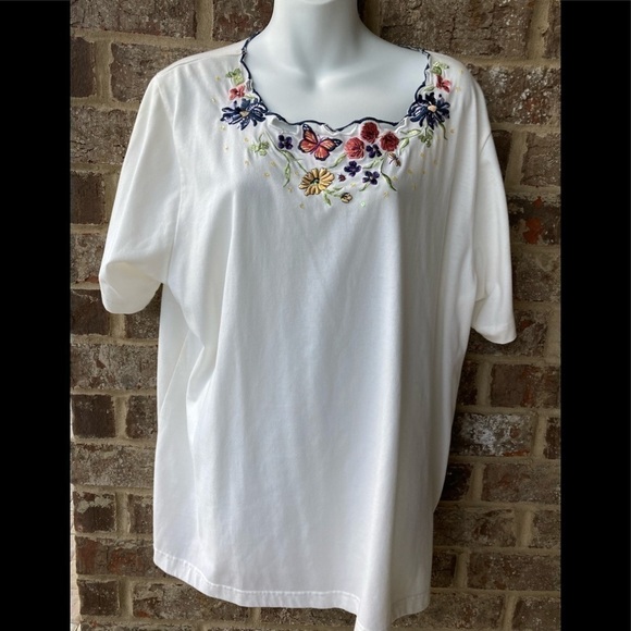 Bonworth embroidered top size XL butterflies flowers - Picture 1 of 10